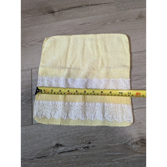 Vintage 70s Martex 3 Piece Bath Towel Set Yellow Lace Cotton MCM Cottagecore - Picture 12 of 12
